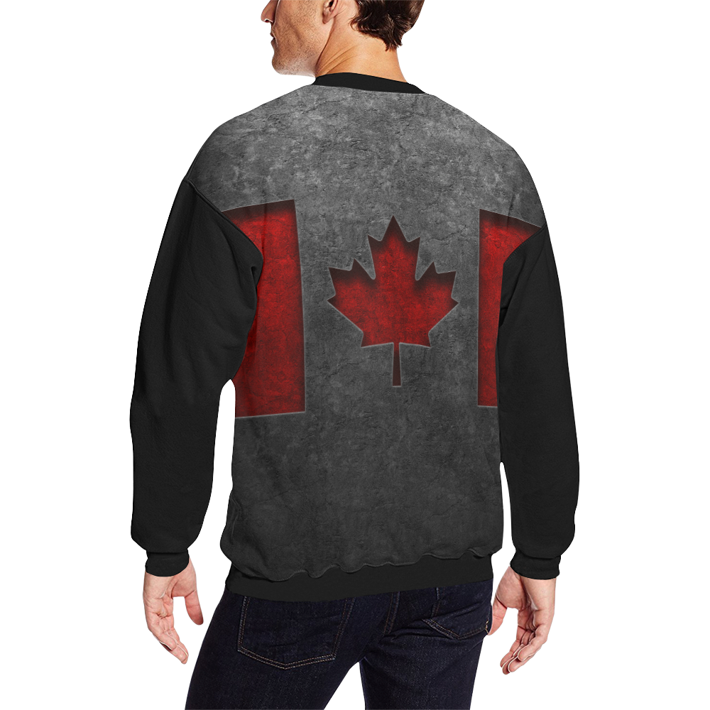 Canadian Flag Stone Texture Men's Oversized Fleece Crew Sweatshirt/Large Size(Model H18)
