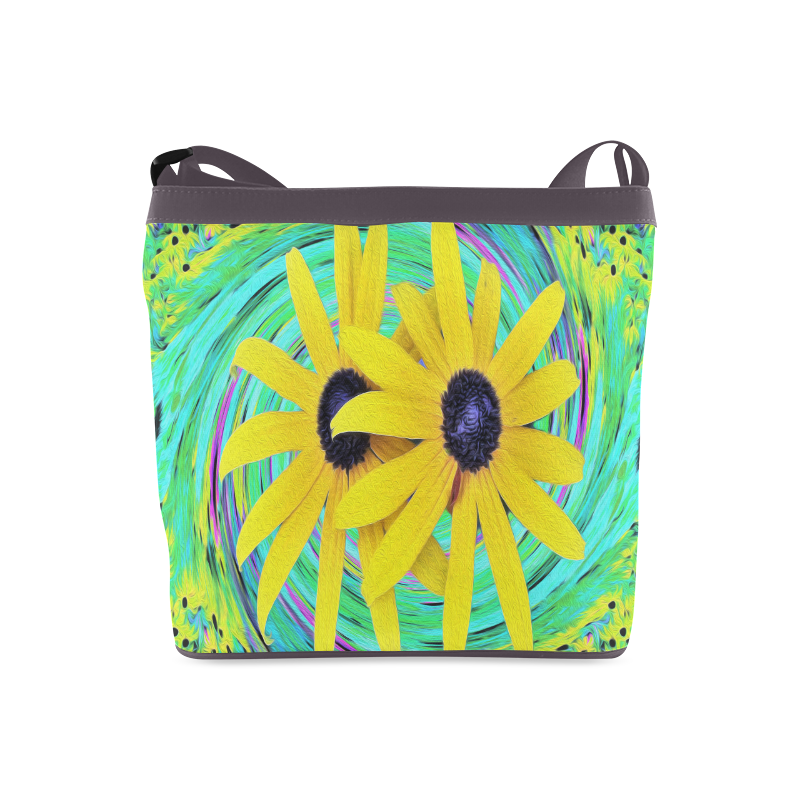 Yellow Flowers on a Turquoise Garden Swirl Crossbody Bags (Model 1613)