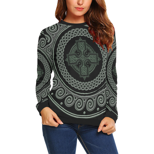 Awesome Celtic Cross All Over Print Crewneck Sweatshirt for Women (Model H18)