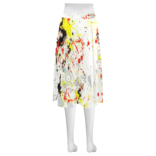 Black, Red, Yellow Paint Splatter Mnemosyne Women's Crepe Skirt (Model D16)