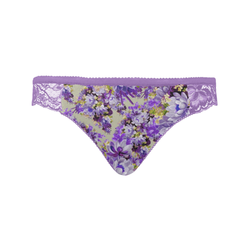 Purple And Gold Floral Purple Women's Lace Panty (Model L41)