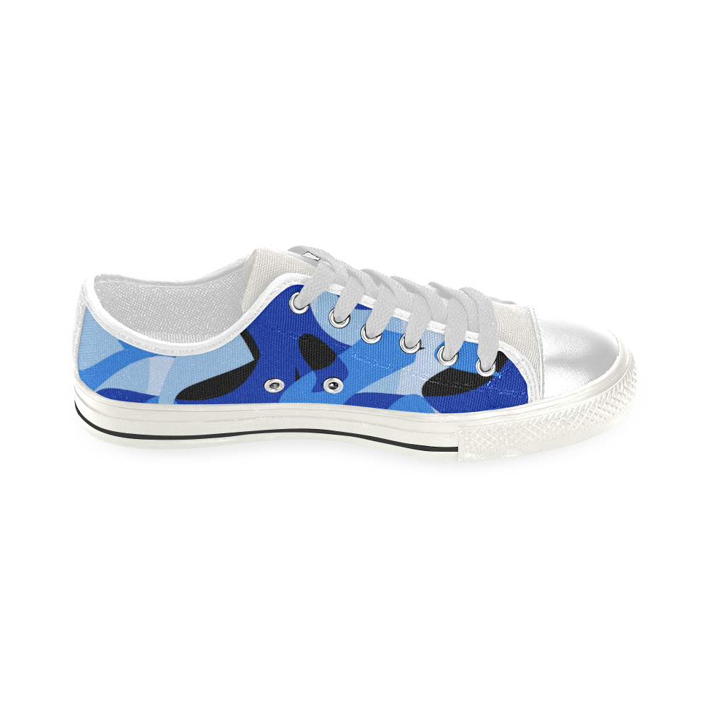 Camouflage Abstract Blue and Black Low Top Canvas Shoes for Kid (Model 018)