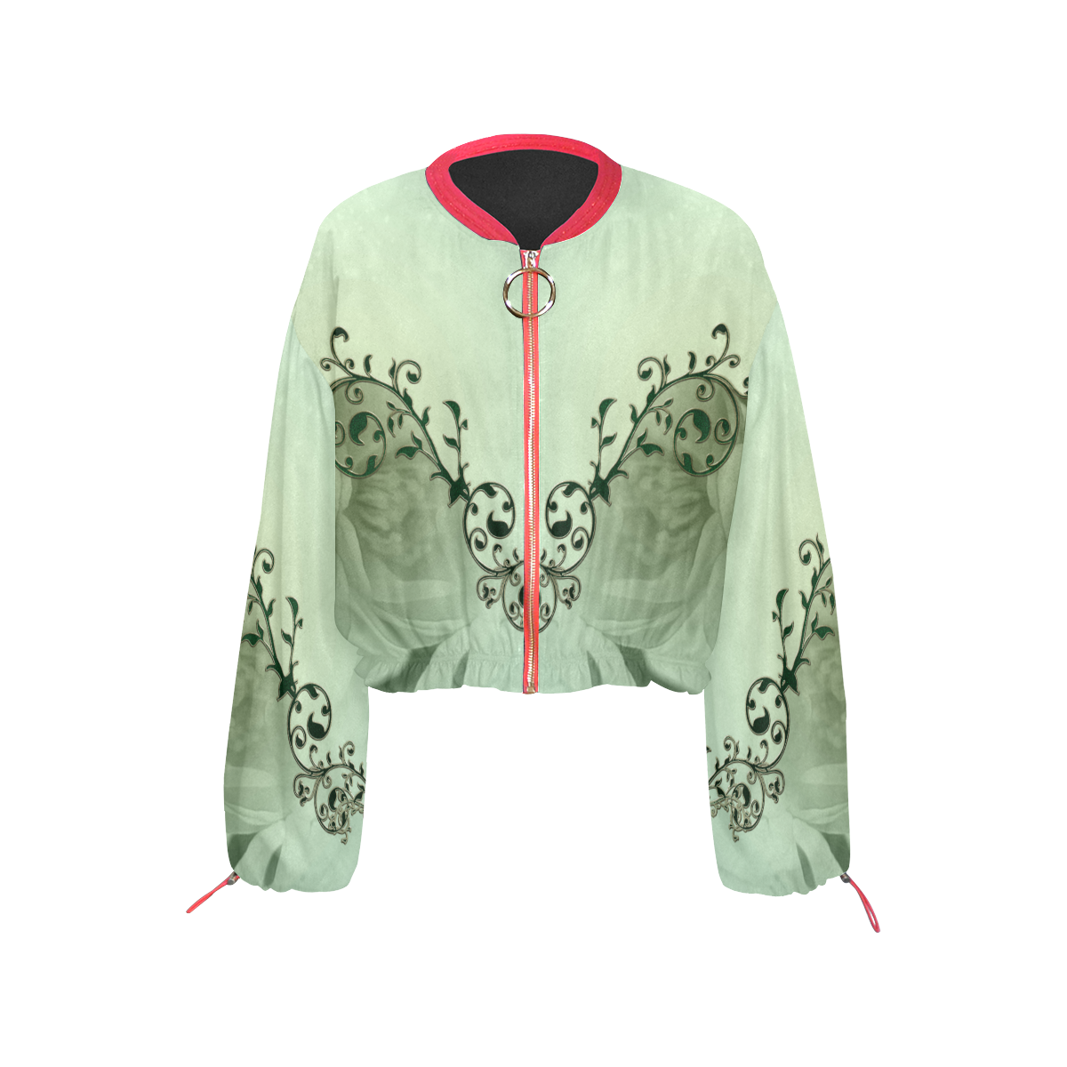 Wonderful flowers, soft green colors Cropped Chiffon Jacket for Women (Model H30)