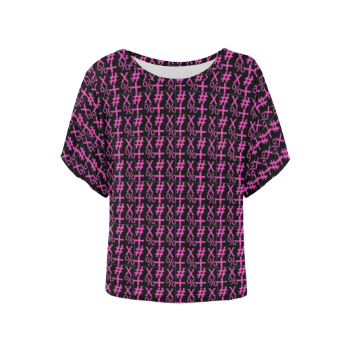 NUMBERS Collection Symbols Pink Women's Batwing-Sleeved Blouse T shirt (Model T44)