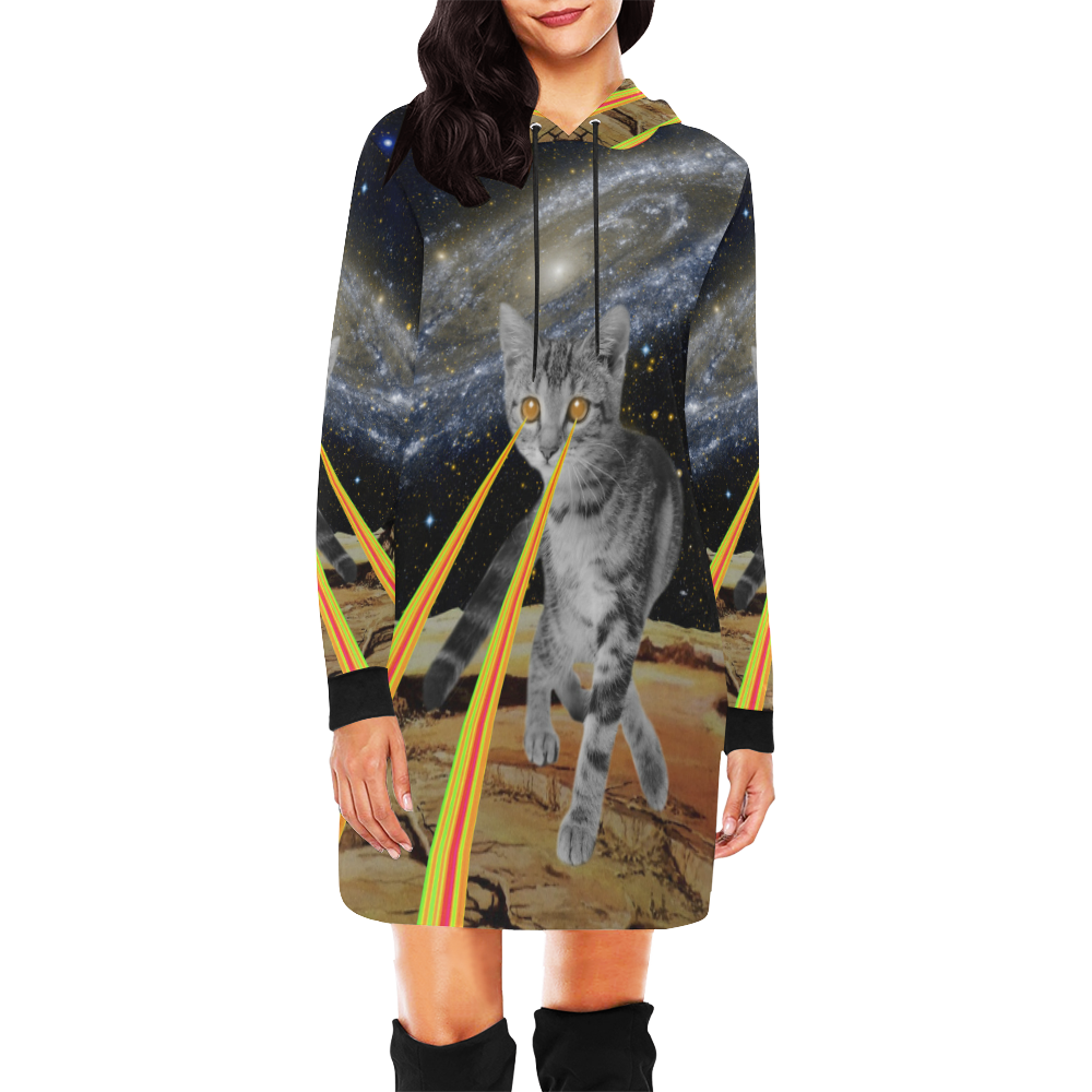 cat space 2 All Over Print Hoodie Mini Dress (Model H27)