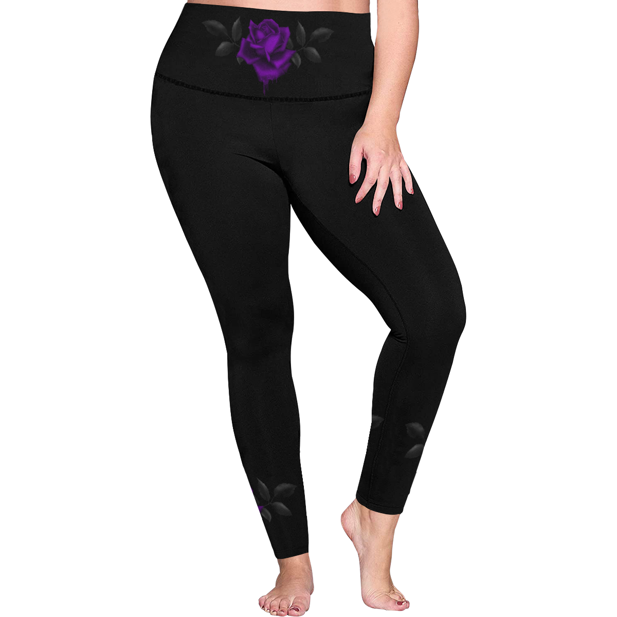 Gothic Dark Purple Rose Women's Plus Size High Waist Leggings (Model L44)