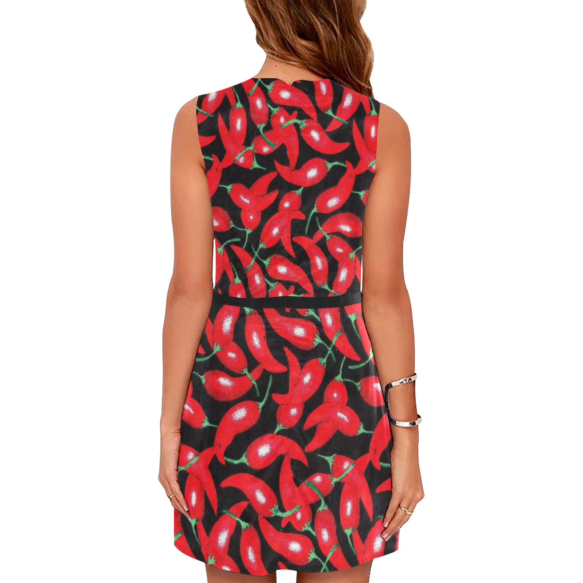 red hottt watercolor effect chilies Eos Women's Sleeveless Dress (Model D01)