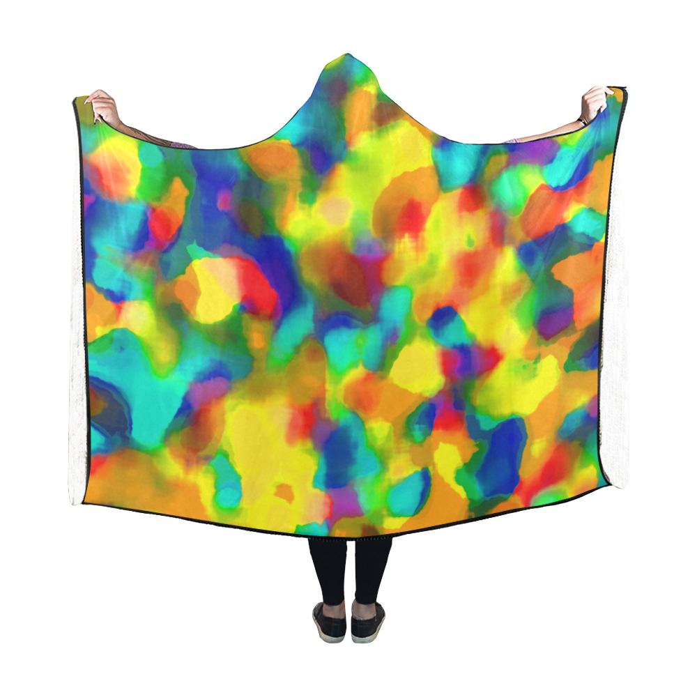 Colorful watercolors texture Hooded Blanket 60''x50''