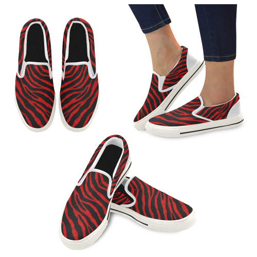 Ripped SpaceTime Stripes - Red Women's Slip-on Canvas Shoes (Model 019)