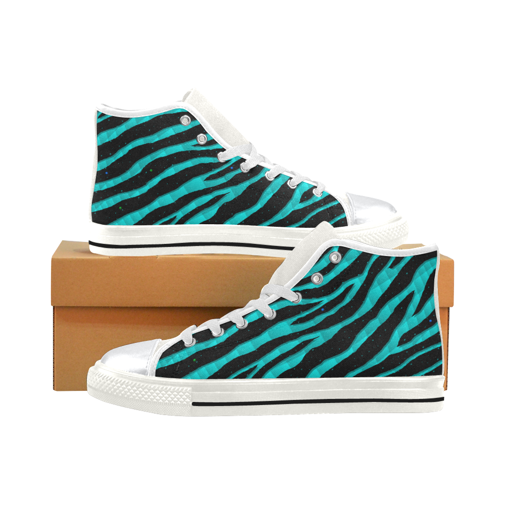 Ripped SpaceTime Stripes - Cyan High Top Canvas Shoes for Kid (Model 017)