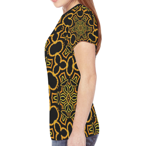 yellow-gold-black New All Over Print T-shirt for Women (Model T45)