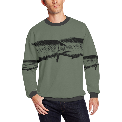 carp fish Men's Oversized Fleece Crew Sweatshirt/Large Size(Model H18)