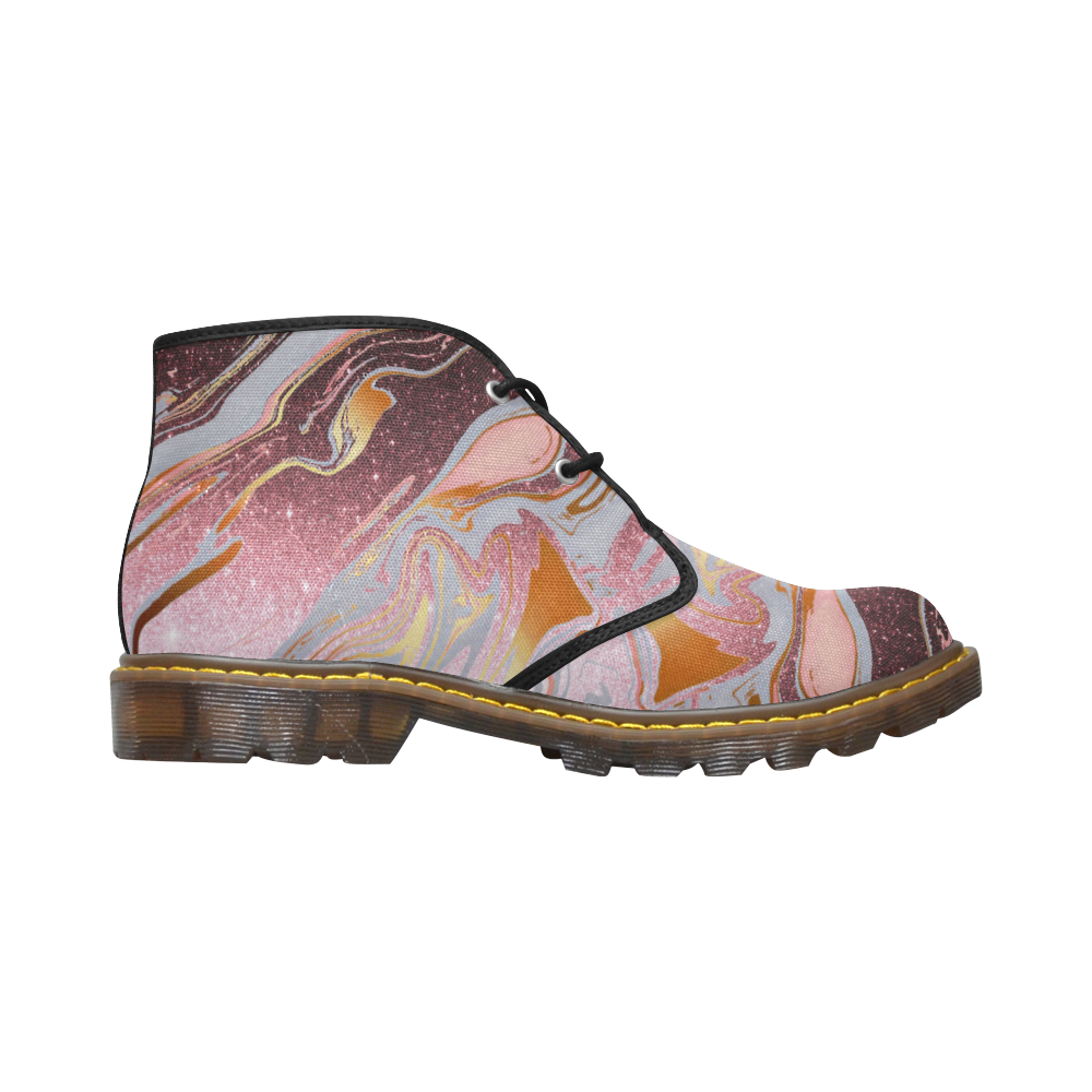 Rose gold glitter marble Women's Canvas Chukka Boots (Model 2402-1)