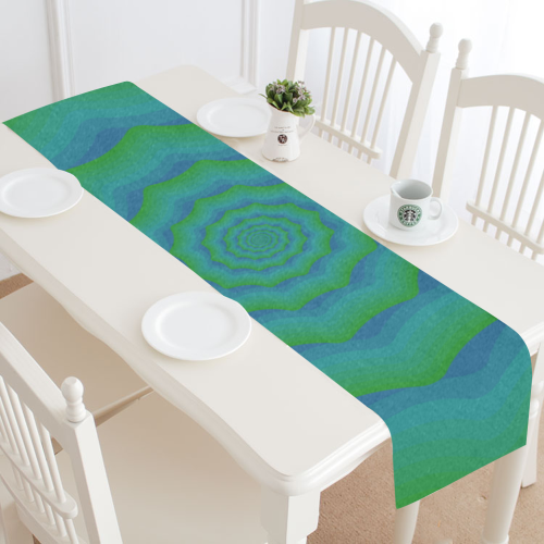 Blue green spiral Table Runner 14x72 inch
