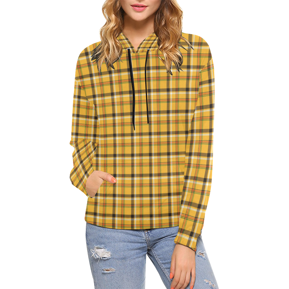 Yellow Tartan (Plaid) All Over Print Hoodie for Women (USA Size) (Model H13)