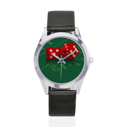 Las Vegas Dice on Craps Table Unisex Silver-Tone Round Leather Watch (Model 216)