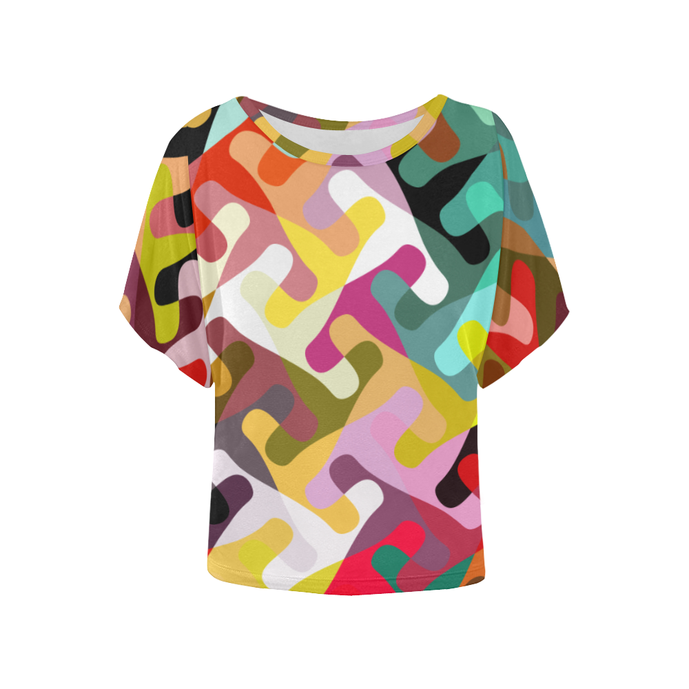 Colorful shapes Women's Batwing-Sleeved Blouse T shirt (Model T44)