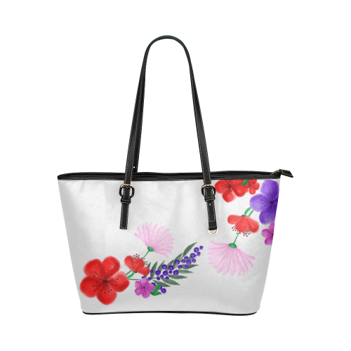 BUNCH OF FLOWERS Leather Tote Bag/Small (Model 1651)