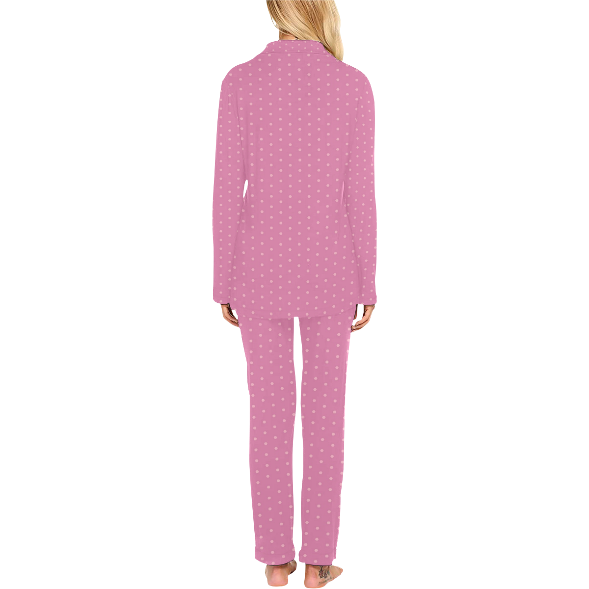 Polka Dotted Pink Women's Long Pajama Set