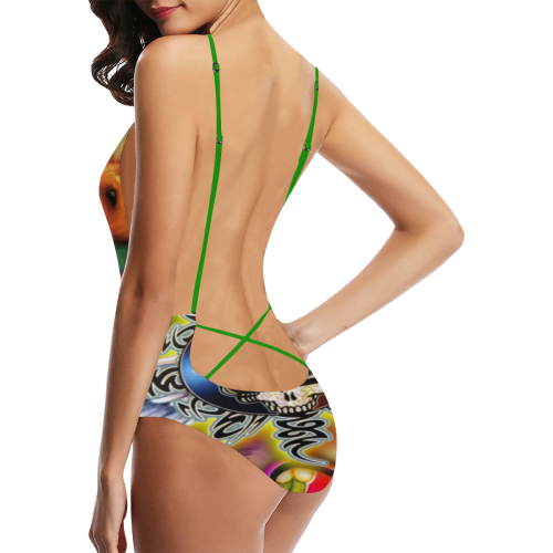 Grateful Dead Bears Sexy Lacing Backless One-Piece Swimsuit (Model S10)