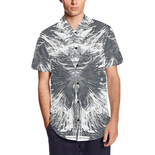 winged White Men's Short Sleeve Shirt with Lapel Collar (Model T54)