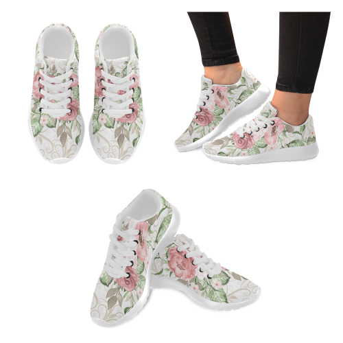 Pink Romance Shoes, Floral Women’s Running Shoes (Model 020)