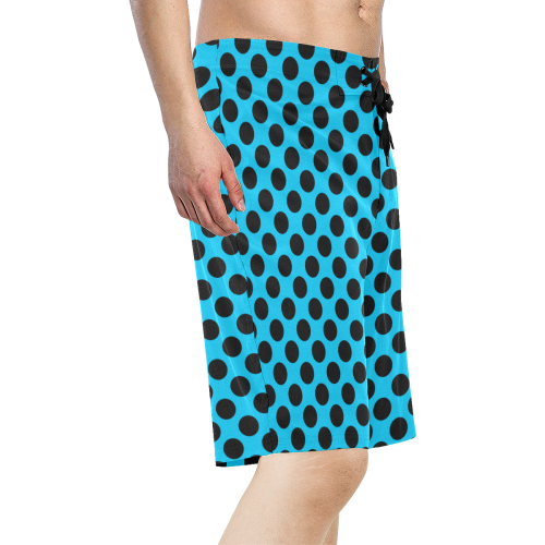 Black Polka Dots on Blue Men's All Over Print Board Shorts (Model L16)