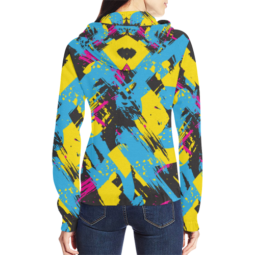 Colorful paint stokes on a black background All Over Print Full Zip Hoodie for Women (Model H14)