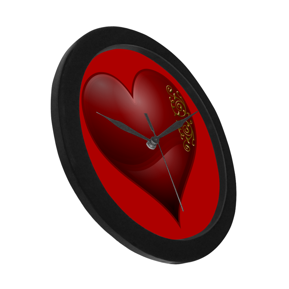 Heart  Las Vegas Symbol Playing Card Shape (Red/Black Frame) Circular Plastic Wall clock