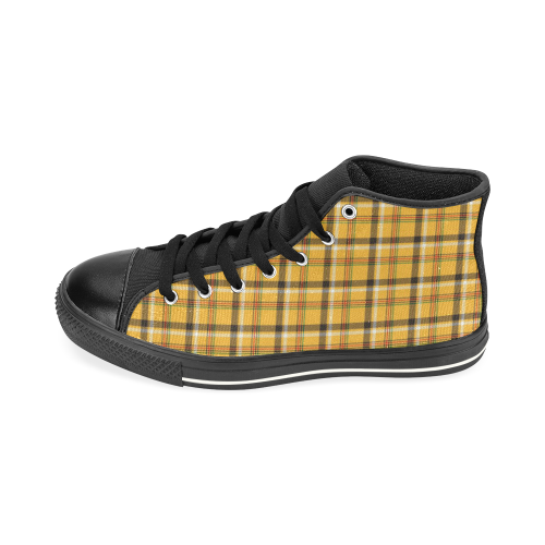 Yellow Tartan (Plaid) High Top Canvas Women's Shoes/Large Size (Model 017)