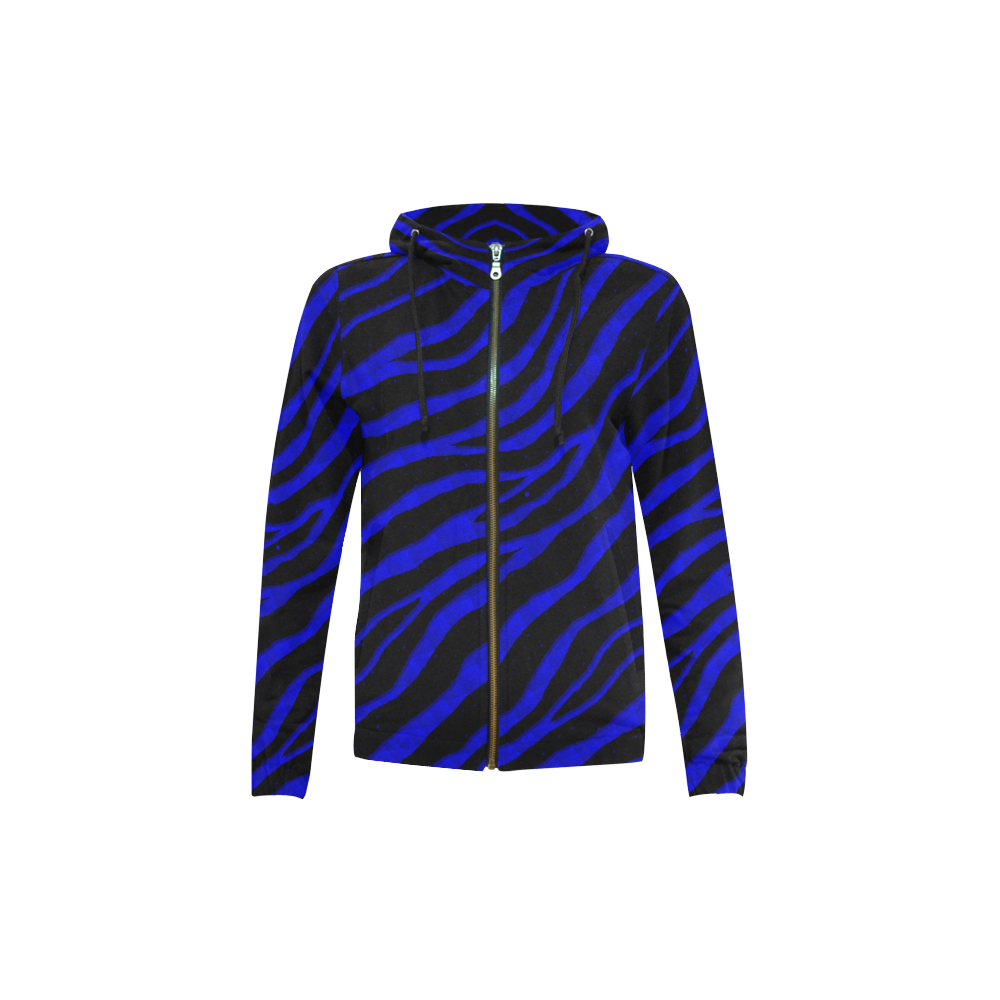 Ripped SpaceTime Stripes - Blue All Over Print Full Zip Hoodie for Kid (Model H14)