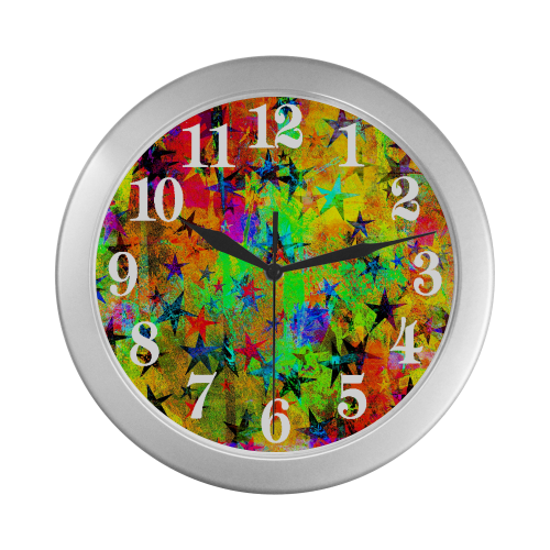Stars and texture color Silver Color Wall Clock