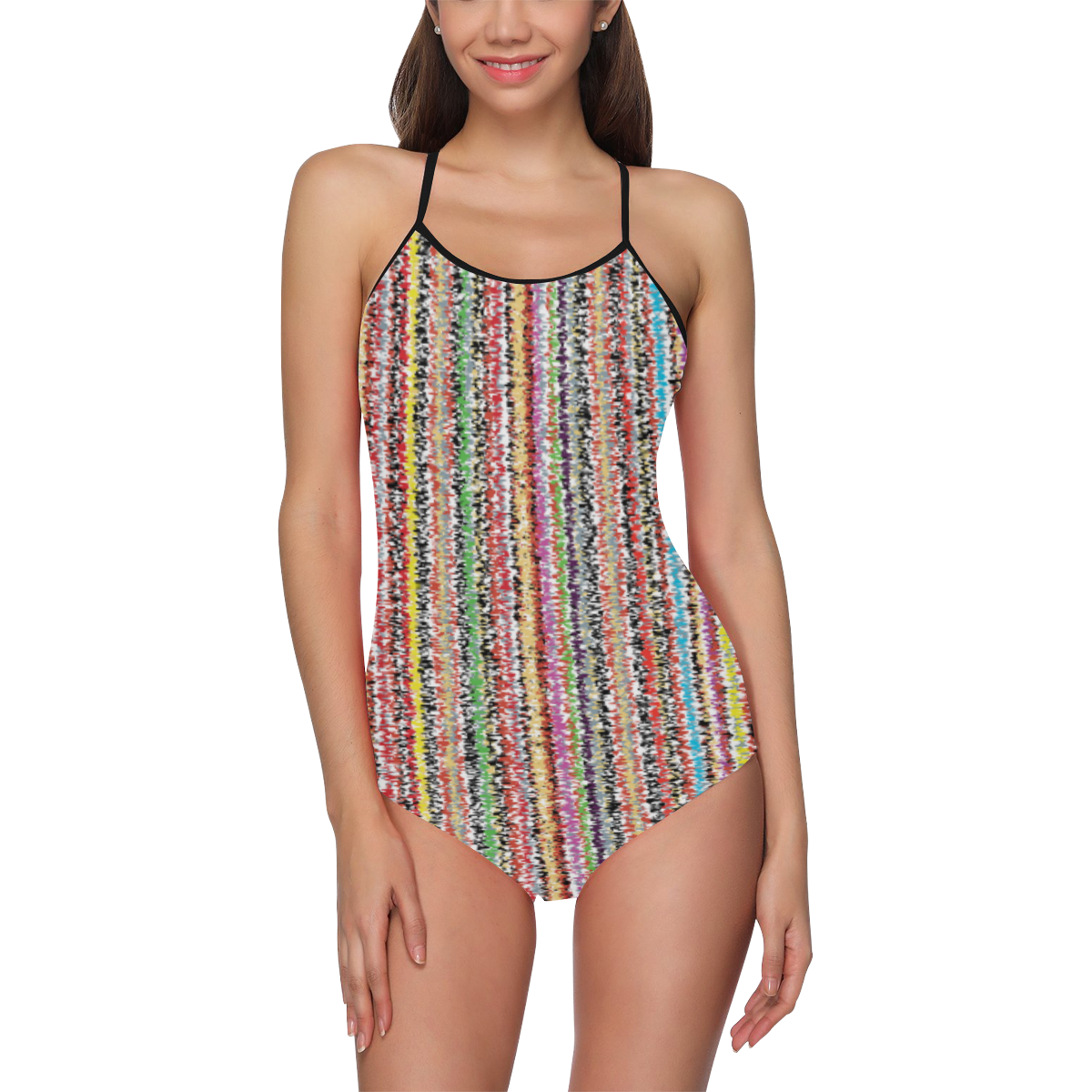 Patterns of colorful lines Strap Swimsuit ( Model S05)
