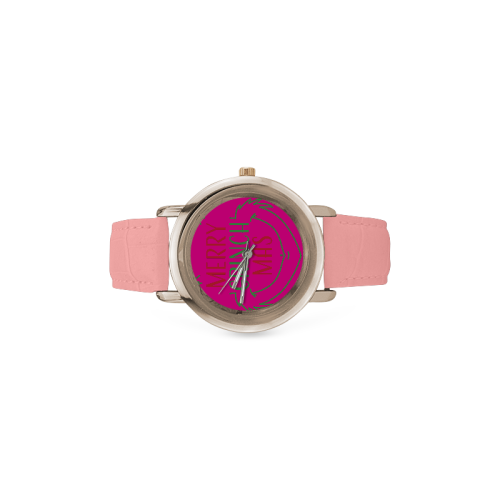 Merry Grinchmas CHRISTMAS PINK Women's Rose Gold Leather Strap Watch(Model 201)