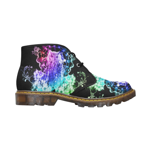 Colorful owl Women's Canvas Chukka Boots/Large Size (Model 2402-1)