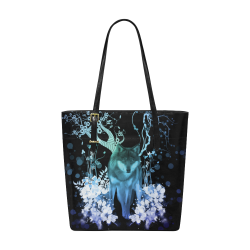 Awesome wolf with flowers Euramerican Tote Bag/Small (Model 1655)