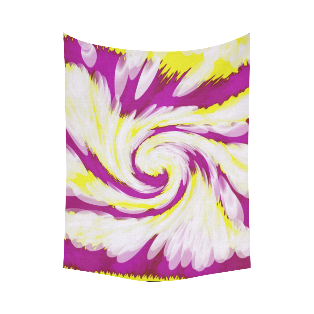 Pink Yellow Tie Dye Swirl Abstract Cotton Linen Wall Tapestry 60"x 80"