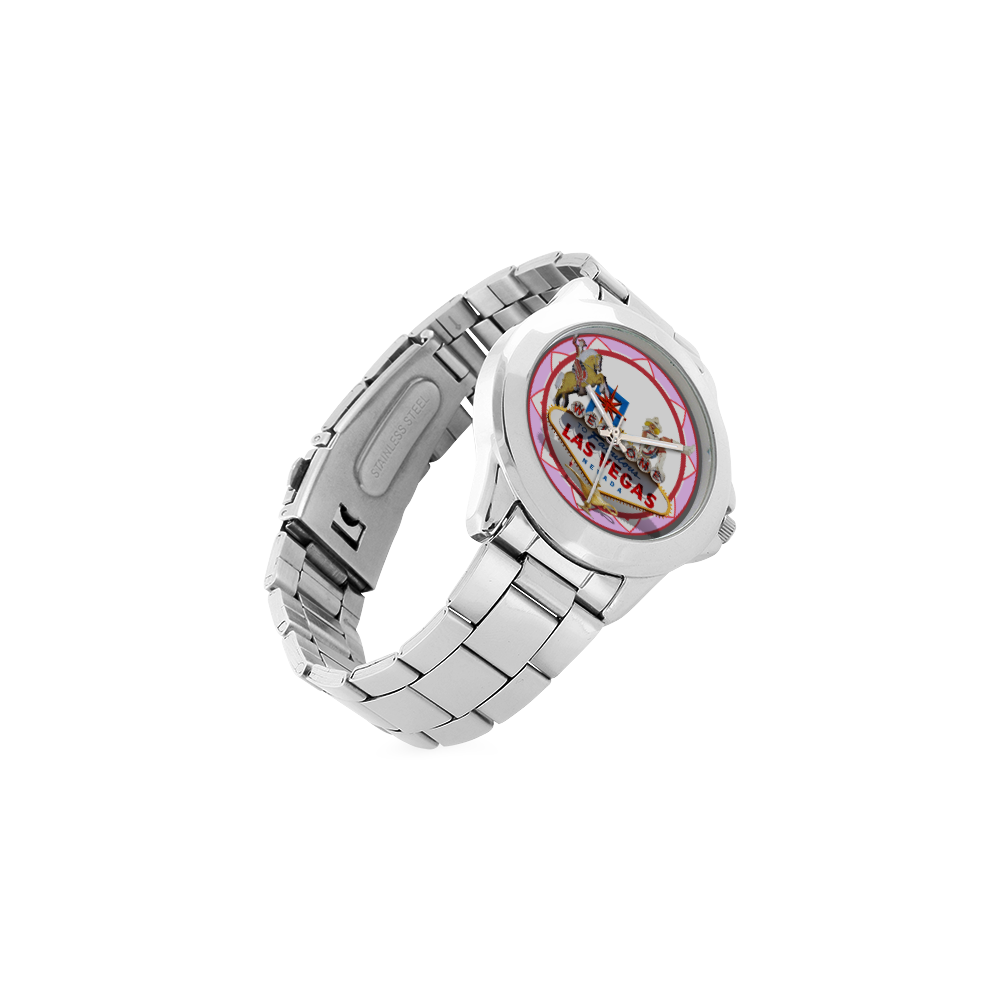 LasVegasIcons Poker Chip - Pink Unisex Stainless Steel Watch(Model 103)