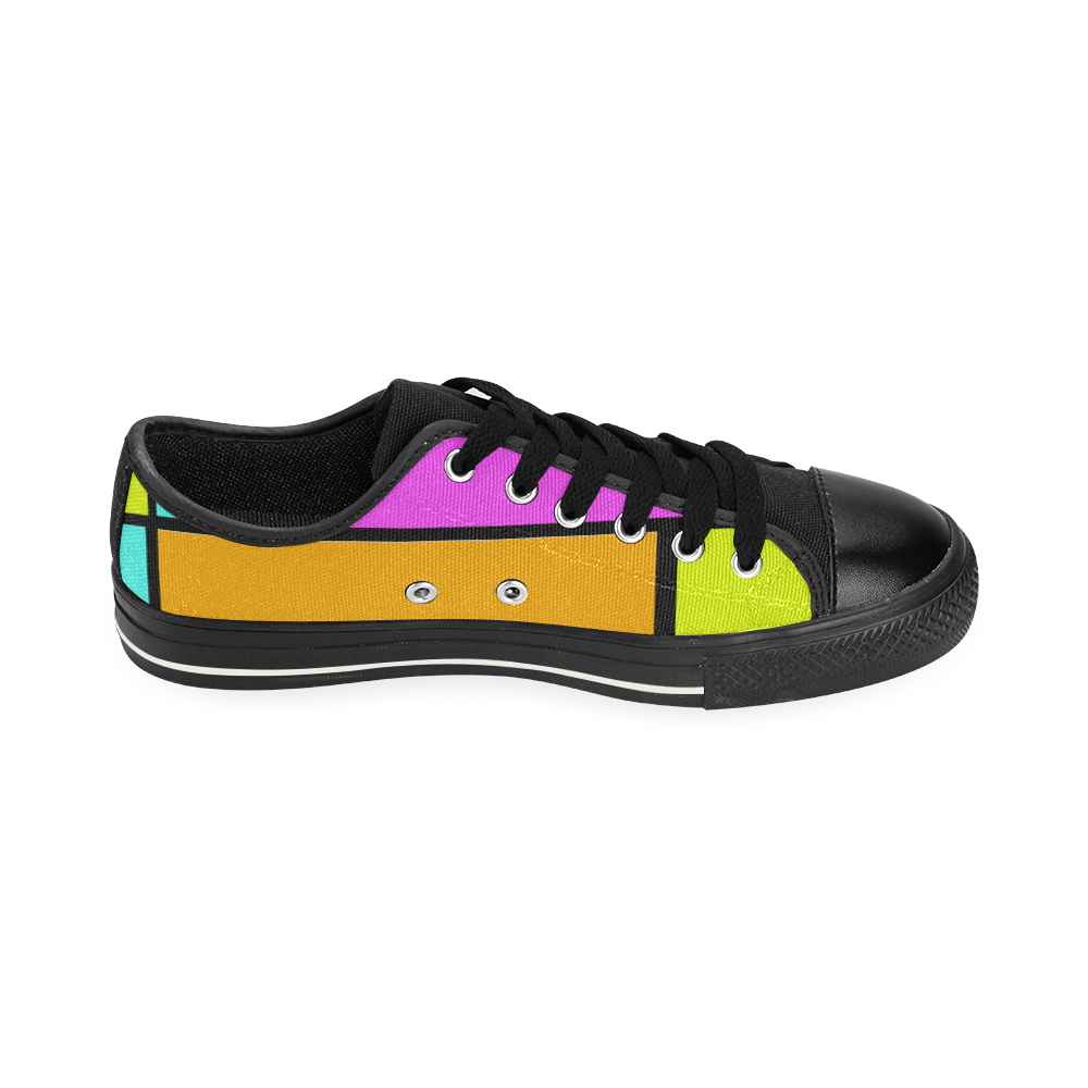 Block Retro Tangerine Turquoise Yellow Pink Low Top Canvas Shoes for Kid (Model 018)
