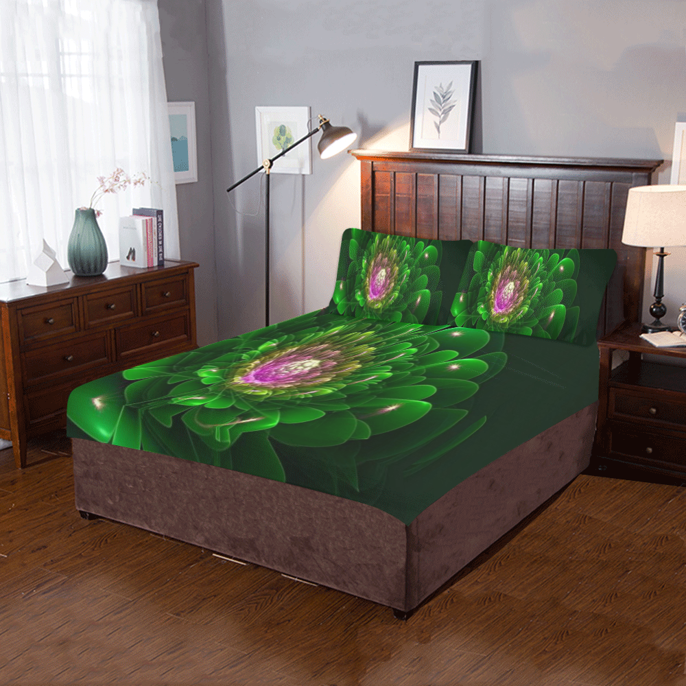 3D Green Flower 2 3-Piece Bedding Set