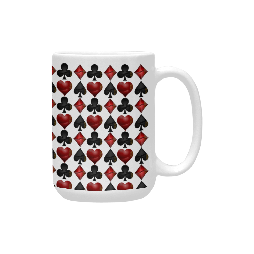 Las Vegas Black and Red Casino Poker Card Shapes Custom Ceramic Mug (15OZ)