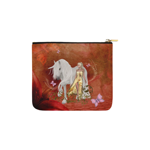 Unicorn with fairy and butterflies Carry-All Pouch 6''x5''
