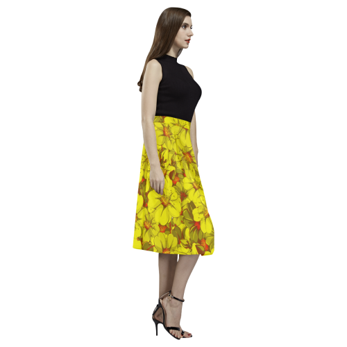 Yellow flower pattern Aoede Crepe Skirt (Model D16)