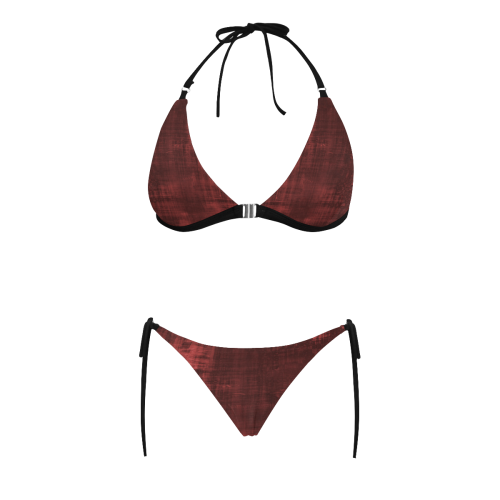 Red Grunge Buckle Front Halter Bikini Swimsuit (Model S08)
