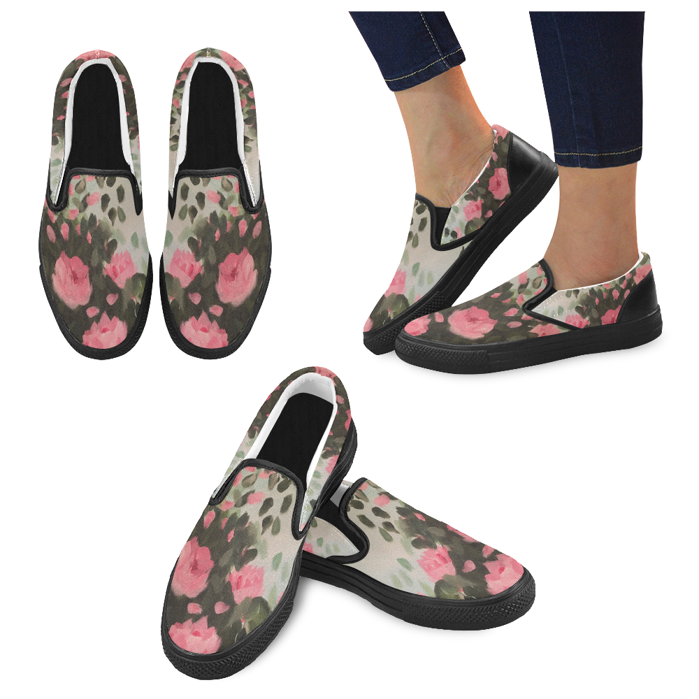 Roses & Bushes - Women's Unusual Slip-on Canvas Shoes (Model 019)
