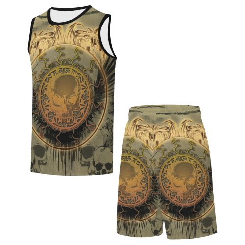 Awesome skulls on round button All Over Print Basketball Uniform