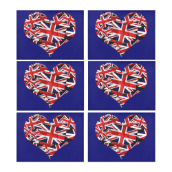 Union Jack British UK Flag Heart Blue Placemat 14’’ x 19’’ (Six Pieces)