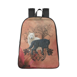 Awesome black and white wolf Fabric School Backpack (Model 1682) (Large)