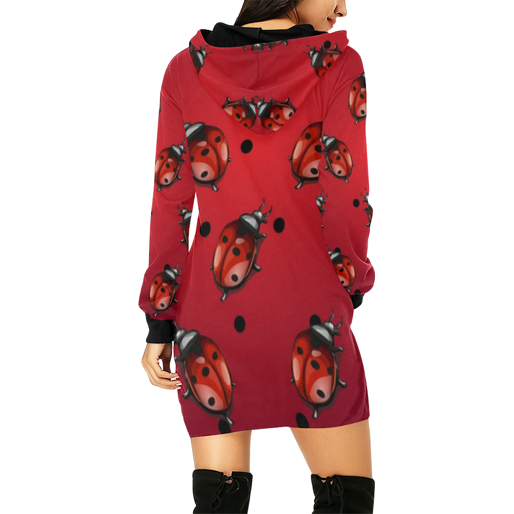 Red Ladybugs All Over Print Hoodie Mini Dress (Model H27)