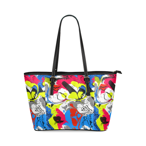Colorful distorted shapes2 Leather Tote Bag/Large (Model 1640)